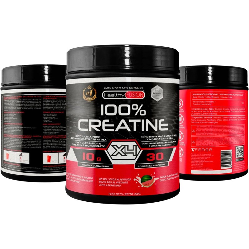 Healthy Fusion Creatina Monoidrata | Creatina Pura microfiltrata | Favorisce la crescita muscolare e migliora la resistenza fisica | Elevata solubilità | Formato in polvere, gusto di Anguria 300gr Healthy Fusion Creatina Monoidrata | Creatina Pura microfiltrata | Favorisce la crescita muscolare e migliora la resistenza fisica | Elevata solubilità | Formato in polvere, gusto di Anguria 300gr