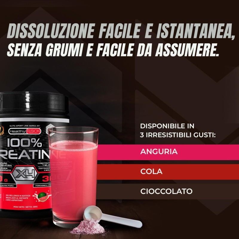 Healthy Fusion Creatina Monoidrata | Creatina Pura microfiltrata | Favorisce la crescita muscolare e migliora la resistenza fisica | Elevata solubilità | Formato in polvere, gusto di Anguria 300gr Healthy Fusion Creatina Monoidrata | Creatina Pura microfiltrata | Favorisce la crescita muscolare e migliora la resistenza fisica | Elevata solubilità | Formato in polvere, gusto di Anguria 300gr