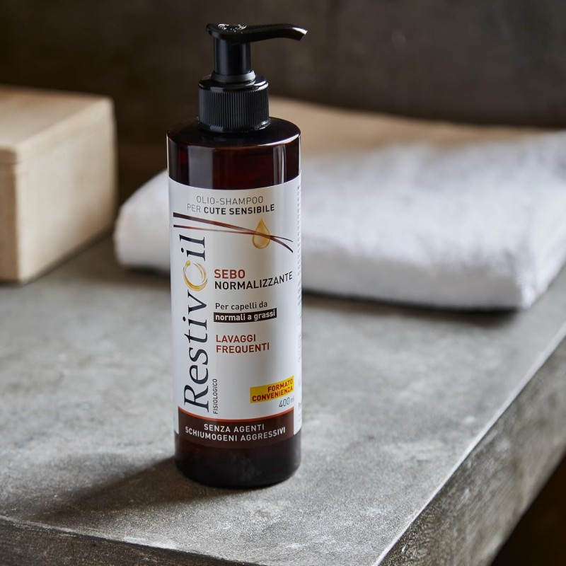 RestivOil Fisiologico Shampoo Nutriente per Capelli, Olio Fisiologico con Azione Idratante Protettiva e Riparatrice, per Capelli da Normali a Grassi, 400 ml