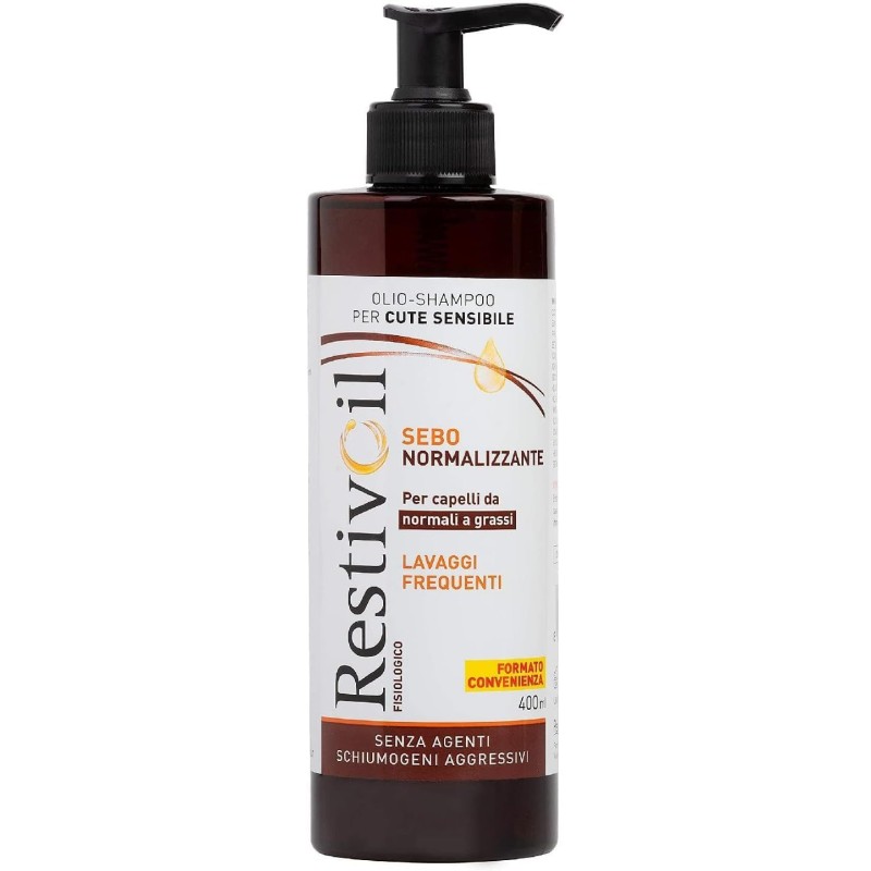 RestivOil Fisiologico Shampoo Nutriente per Capelli, Olio Fisiologico con Azione Idratante Protettiva e Riparatrice, per Capelli da Normali a Grassi, 400 ml