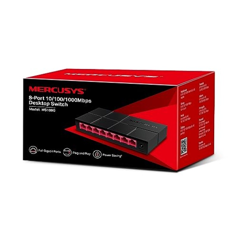 MERCUSYS MS108G Switch Ethernet 8 Porte Gigabit, Sdoppiatore Ethernet, Switch Gigabit per la Casa e l'Ufficio, Plug e Play, Montaggio Desktop, Contenitore di Plastica