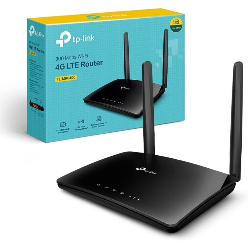 TP-Link TL-MR6400 Router 4G LTE fino a 150 Mbps, Wireless N300Mbps, Router WiFi con Sim, Porta LAN/WAN, Senza Configurazione, Antenne Staccabili, Modem 4G Sim, Parental Control, Rete Ospiti, QoS