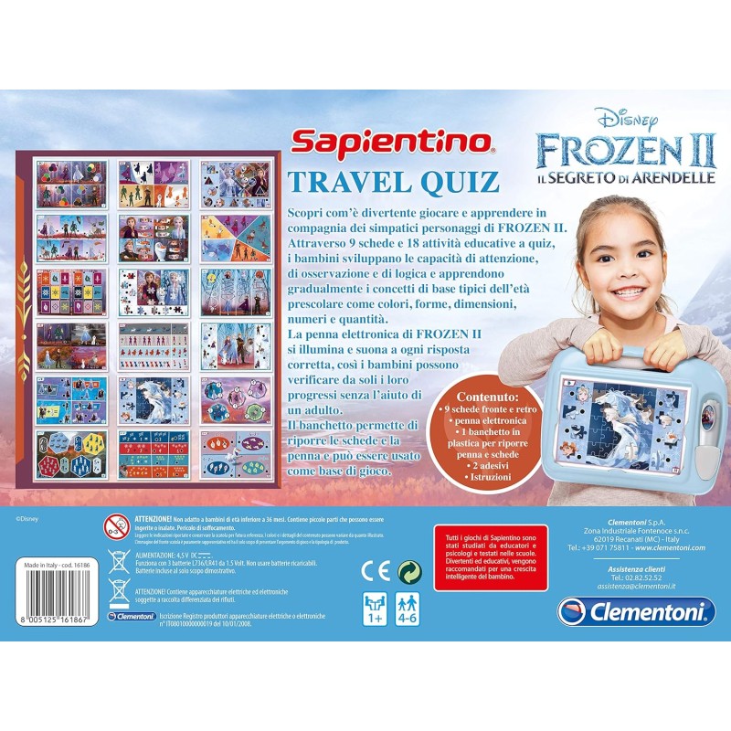 Clementoni - 16186 - Sapientino - Travel Quiz Disney Frozen 2, Penna interattiva, elettronico parlante, Gioco educativo Bambini 4 Anni, batterie Incluse (Versione in Italiano)