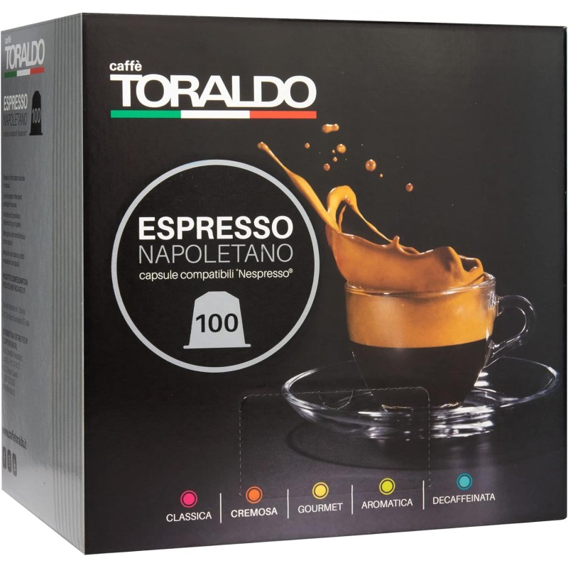 CAFFÈ TORALDO Nespresso | Capsule Compatibile Nespresso* (100 Unità, Miscela Classica) - 100 unità (Confezione da 1) CAFFÈ TORALDO Nespresso | Capsule Compatibile Nespresso* (100 Unità, Miscela Classica) - 100 unità (Confezione da 1)