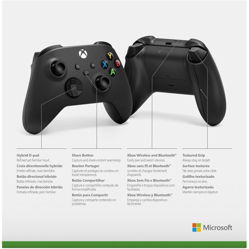 Xbox Controller Wireless, Carbon Black - per Xbox One, Xbox Series X|S, Windows 10/11, Android, iOS - Carbon Black