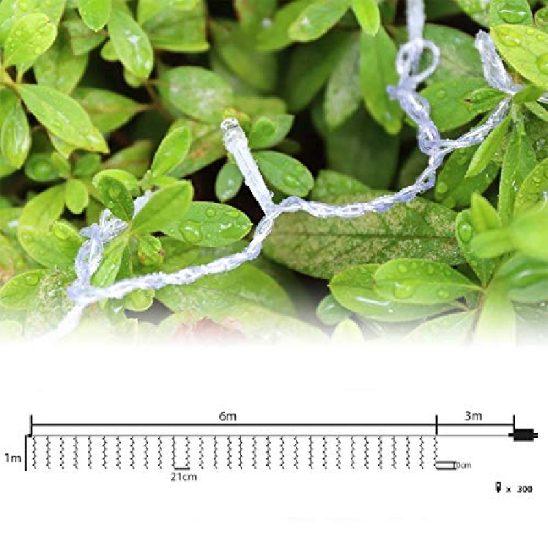 SALCAR 6m x 1m LED Tenda con Catena di Luci, Catena luminosa 300 Leds 9 modalità impermeabile decorazione per Decorazioni Natale - Bianco Caldo - 6*1m Bianco Caldo