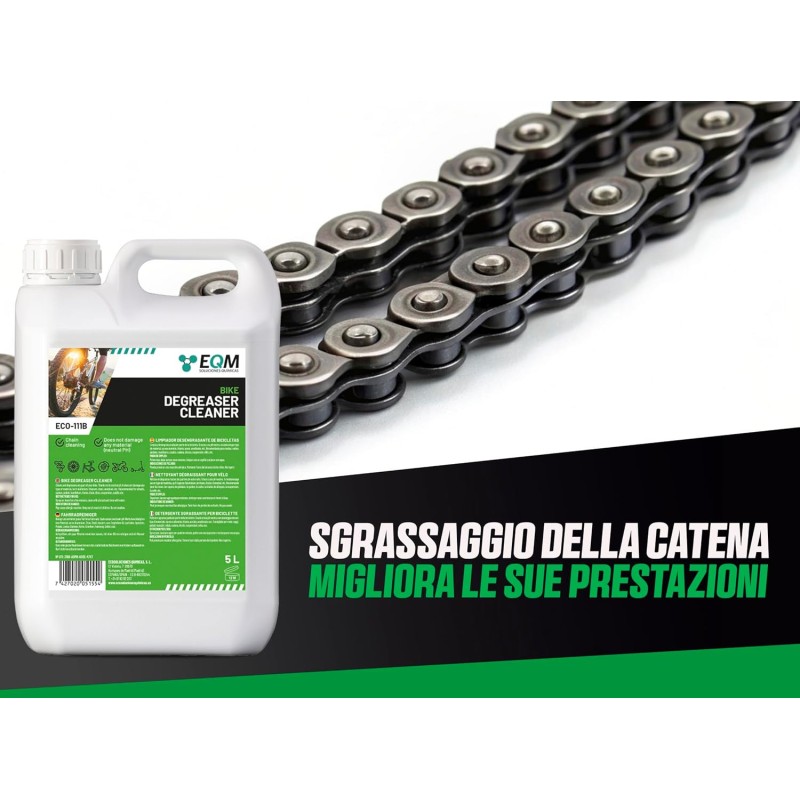 EQM - ECO-111B - Sgrassatore Neutro per Biciclette - 5L - Adatto per qualsiasi materiale (Alluminio, titanio, acciaio, anodizzato…) - Sgrassatore per catene - 5 l (Confezione da 1)