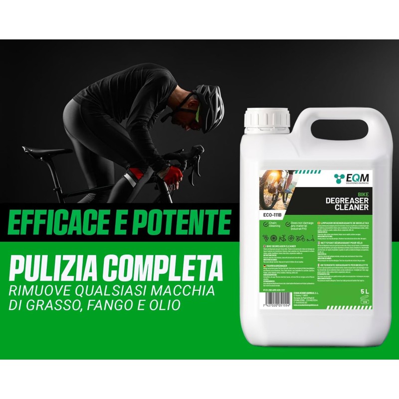 EQM - ECO-111B - Sgrassatore Neutro per Biciclette - 5L - Adatto per qualsiasi materiale (Alluminio, titanio, acciaio, anodizzato…) - Sgrassatore per catene - 5 l (Confezione da 1)