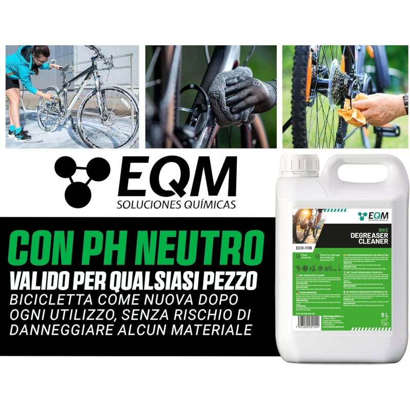 EQM - ECO-111B - Sgrassatore Neutro per Biciclette - 5L - Adatto per qualsiasi materiale (Alluminio, titanio, acciaio, anodizzato…) - Sgrassatore per catene - 5 l (Confezione da 1)