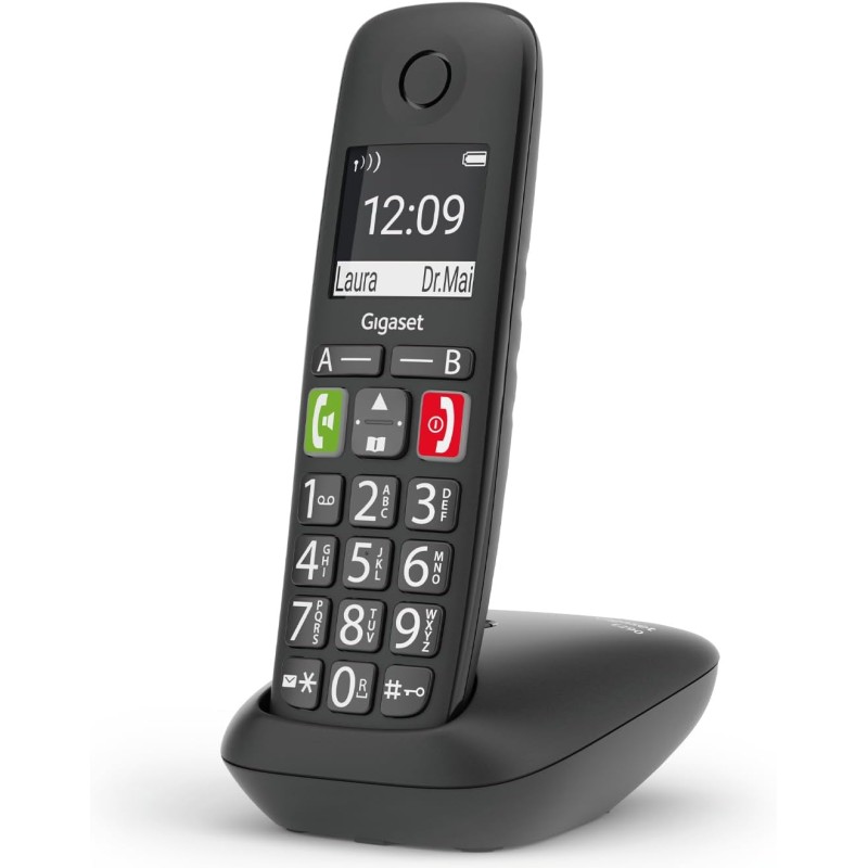 Gigaset E290, Telefono Portatile con Suonerie Forti, Numeri Grandi e Audio Potenziato, Tasti di Chiamata Rapida, Vivavoce con Volume Regolabile, Nero [Versione Italiana] - Nero