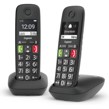 Gigaset E290 Duo - Telefoni Cordless - Due Portatili con Suonerie Forti - Numeri Grandi e Audio Potenziato - Vivavoce, Nero [Versione Italiana] - Nero