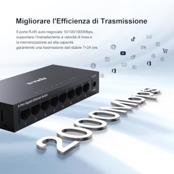 Tenda Switch Ethernet 8 Porte Gigabit Unmanaged TEG1008M, Switch Gigabit 10/100/1000 Mbps, IGMP Snooping, 802.1p/DSCP QoS, Hub Ethernet, Montaggio Desktop o a Parete, Plug & Play, Guscio di Metallo - Gigabit Tenda Switch Ethernet 8 Porte Gigabit Unmanaged TEG1008M, Switch Gigabit 10/100/1000 Mbps, IGMP Snooping, 802.1p/DSCP QoS, Hub Ethernet, Montaggio Desktop o a Parete, Plug & Play, Guscio di Metallo - Gigabit