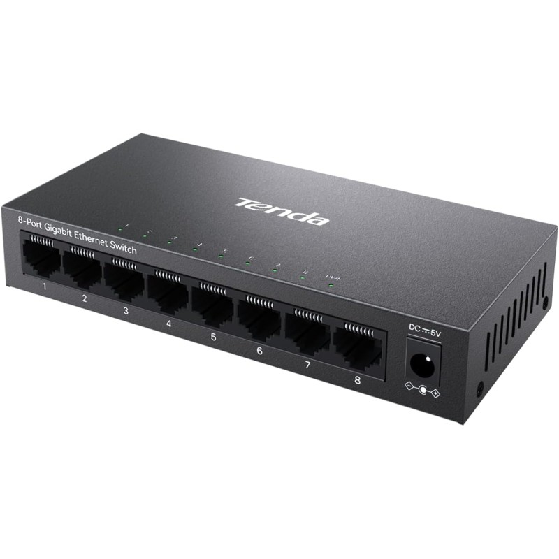 Tenda Switch Ethernet 8 Porte Gigabit Unmanaged TEG1008M, Switch Gigabit 10/100/1000 Mbps, IGMP Snooping, 802.1p/DSCP QoS, Hub Ethernet, Montaggio Desktop o a Parete, Plug & Play, Guscio di Metallo - Gigabit