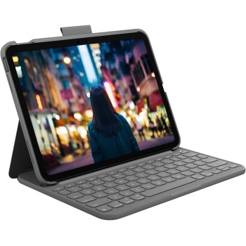 Logitech per iPad (10ª generazione) Custodia con tastiera | Slim Folio con tastiera wireless integrata (grafite) - US International Layout