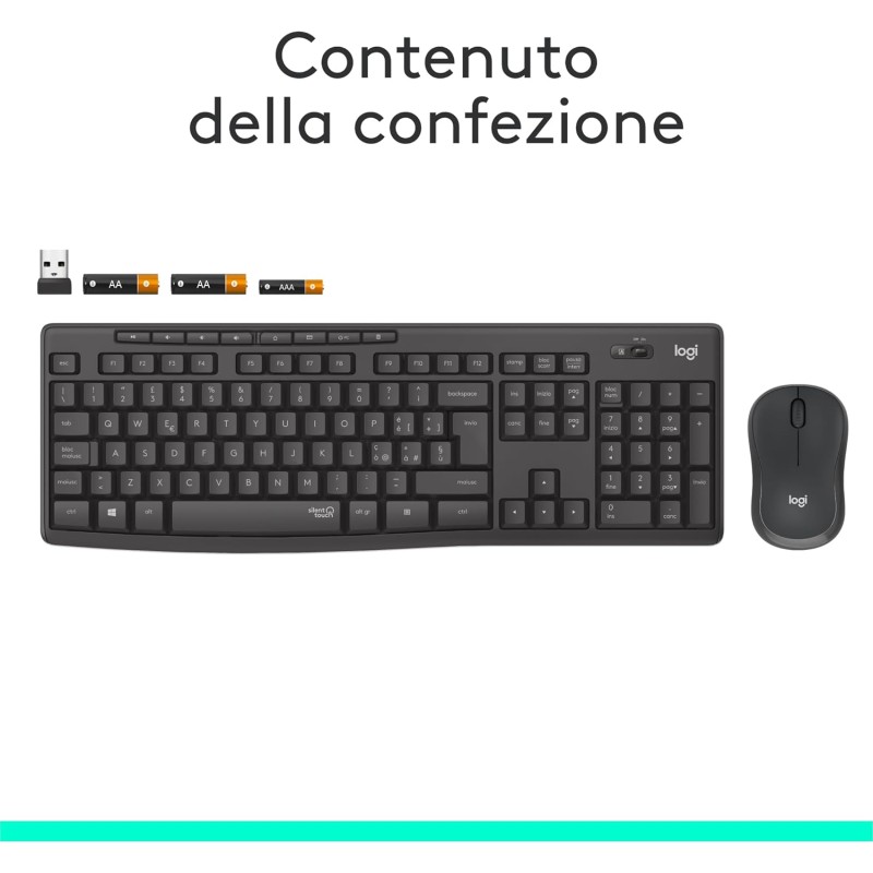 Logitech MK295 Silent Wireless Combo tastiera e mouse con tecnologia SilentTouch, tastierino numerico, tracciamento ottico avanzato, wireless senza ritardi, 90% di rumore in meno - Grafite Logitech MK295 Silent Wireless Combo tastiera e mouse con tecnologia SilentTouch, tastierino numerico, tracciamento ottico avanzato, wireless senza ritardi, 90% di rumore in meno - Grafite