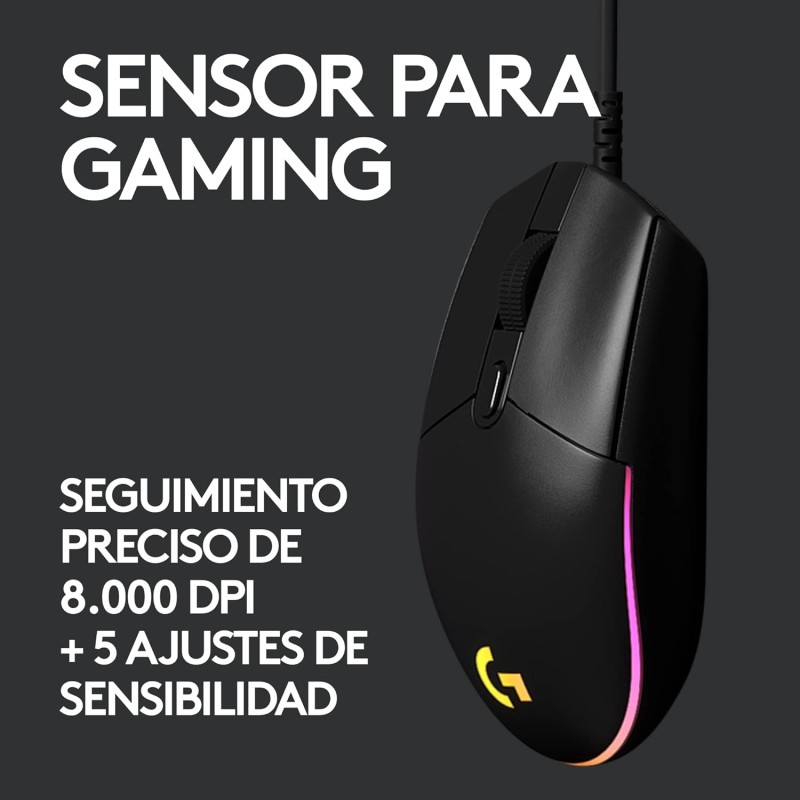 Logitech G G203 LIGHTSYNC Mouse Gaming con Illuminazione RGB, Personalizzabile, 6 Pulsanti Programmabili, Sensore per Gaming, Tracciamento a 8.000 DPI, Peso Ridotto - Nero