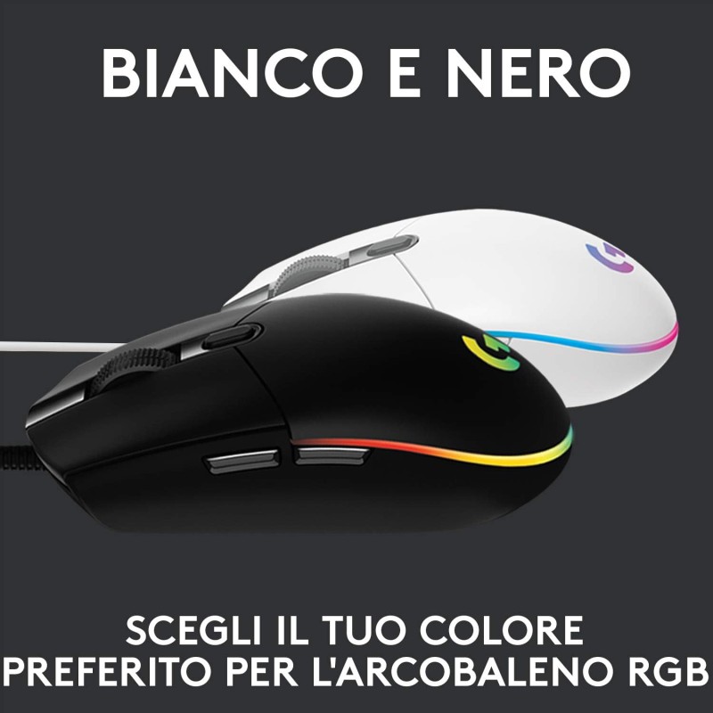 Logitech G G203 LIGHTSYNC Mouse Gaming con Illuminazione RGB, Personalizzabile, 6 Pulsanti Programmabili, Sensore per Gaming, Tracciamento a 8.000 DPI, Peso Ridotto - Nero