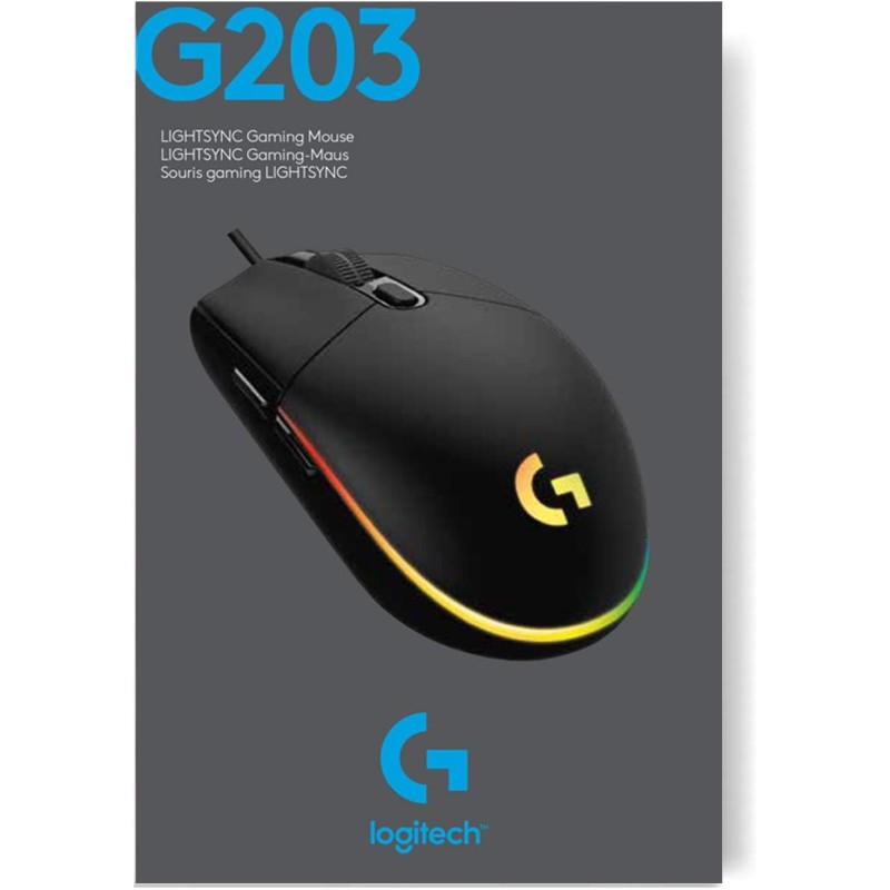 Logitech G G203 LIGHTSYNC Mouse Gaming con Illuminazione RGB, Personalizzabile, 6 Pulsanti Programmabili, Sensore per Gaming, Tracciamento a 8.000 DPI, Peso Ridotto - Nero