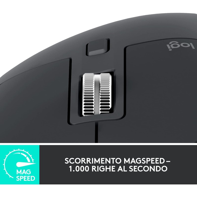 Logitech MX Master 3S-Mouse wireless ad alte prestazioni con scorrimento ultraveloce, ergonomico, 8K DPI, rilevamento del vetro, clic silenziosi, USB-C, Bluetooth, Windows, Linux, - Grigio scuro - Grafite Logitech MX Master 3S-Mouse wireless ad alte prestazioni con scorrimento ultraveloce, ergonomico, 8K DPI, rilevamento del vetro, clic silenziosi, USB-C, Bluetooth, Windows, Linux, - Grigio scuro - Grafite