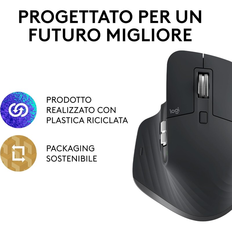 Logitech MX Master 3S-Mouse wireless ad alte prestazioni con scorrimento ultraveloce, ergonomico, 8K DPI, rilevamento del vetro, clic silenziosi, USB-C, Bluetooth, Windows, Linux, - Grigio scuro - Grafite Logitech MX Master 3S-Mouse wireless ad alte prestazioni con scorrimento ultraveloce, ergonomico, 8K DPI, rilevamento del vetro, clic silenziosi, USB-C, Bluetooth, Windows, Linux, - Grigio scuro - Grafite