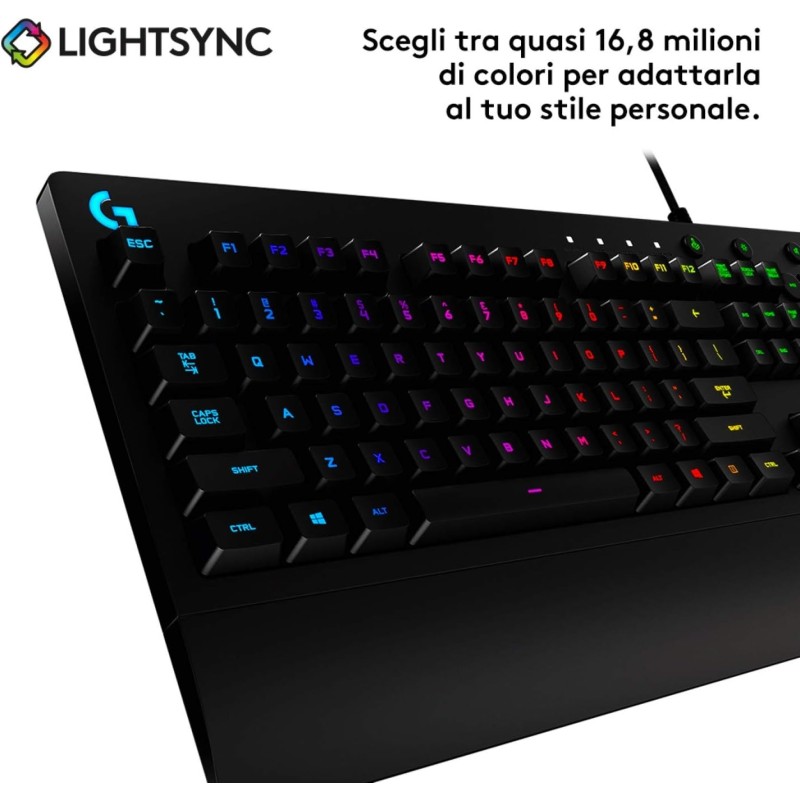 Logitech G213 Prodigy Tastiera Gaming Cablata, LIGHTSYNC RGB, Tasti Retroilluminati, Resistente Agli Schizzi, Tasti Personalizzabili, Controlli Dedicati Multimediali, QWERTY Layout Italiano, Nero Logitech G213 Prodigy Tastiera Gaming Cablata, LIGHTSYNC RGB, Tasti Retroilluminati, Resistente Agli Schizzi, Tasti Personalizzabili, Controlli Dedicati Multimediali, QWERTY Layout Italiano, Nero