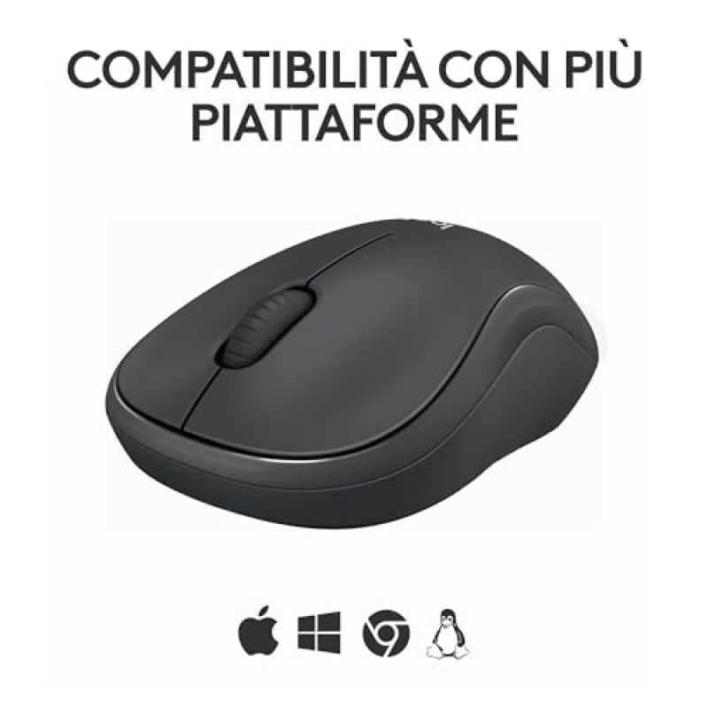 Logitech M240 Silenzioso Bluetooth Mouse, Wireless, Compatto, Portatile, Smooth Tracking, durata batteria 18 mesi, per Windows, macOS, ChromeOS, Compatibile PC, Mac, Laptop, Tablet - Grafite - Grigio