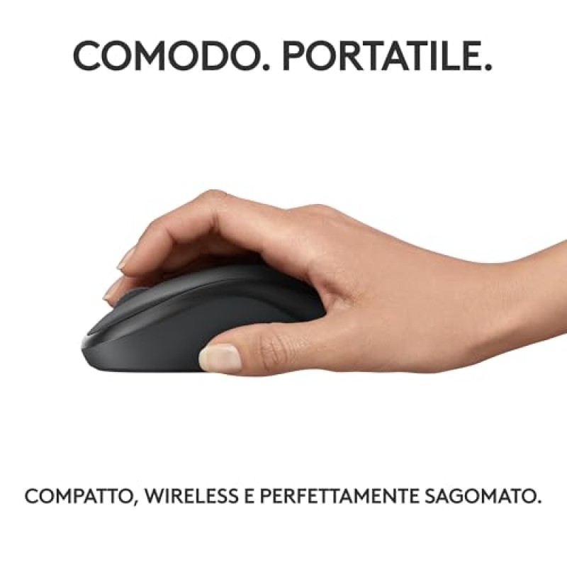 Logitech M240 Silenzioso Bluetooth Mouse, Wireless, Compatto, Portatile, Smooth Tracking, durata batteria 18 mesi, per Windows, macOS, ChromeOS, Compatibile PC, Mac, Laptop, Tablet - Grafite - Grigio