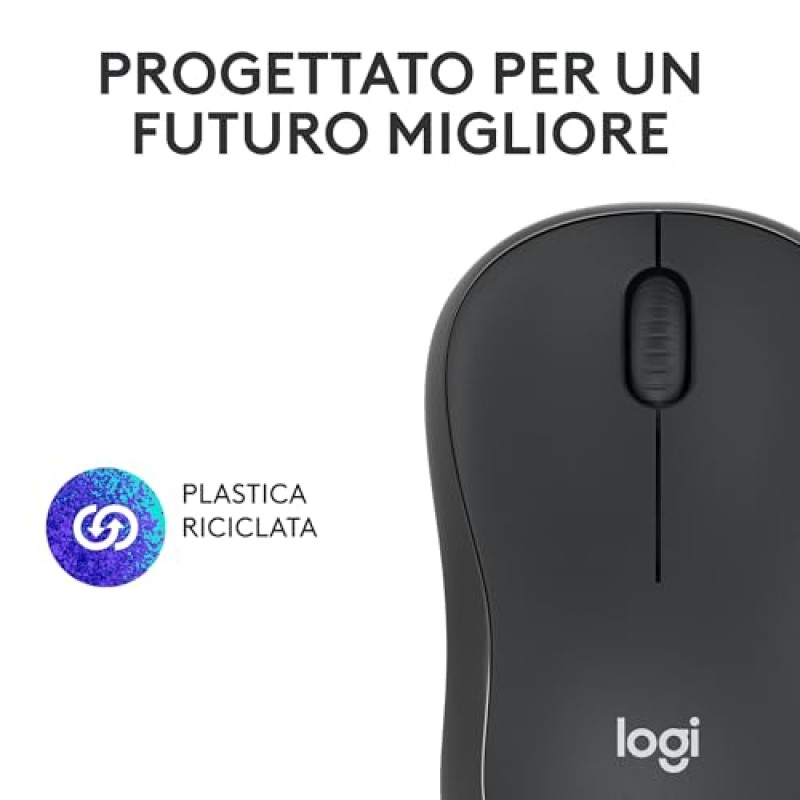 Logitech M240 Silenzioso Bluetooth Mouse, Wireless, Compatto, Portatile, Smooth Tracking, durata batteria 18 mesi, per Windows, macOS, ChromeOS, Compatibile PC, Mac, Laptop, Tablet - Grafite - Grigio