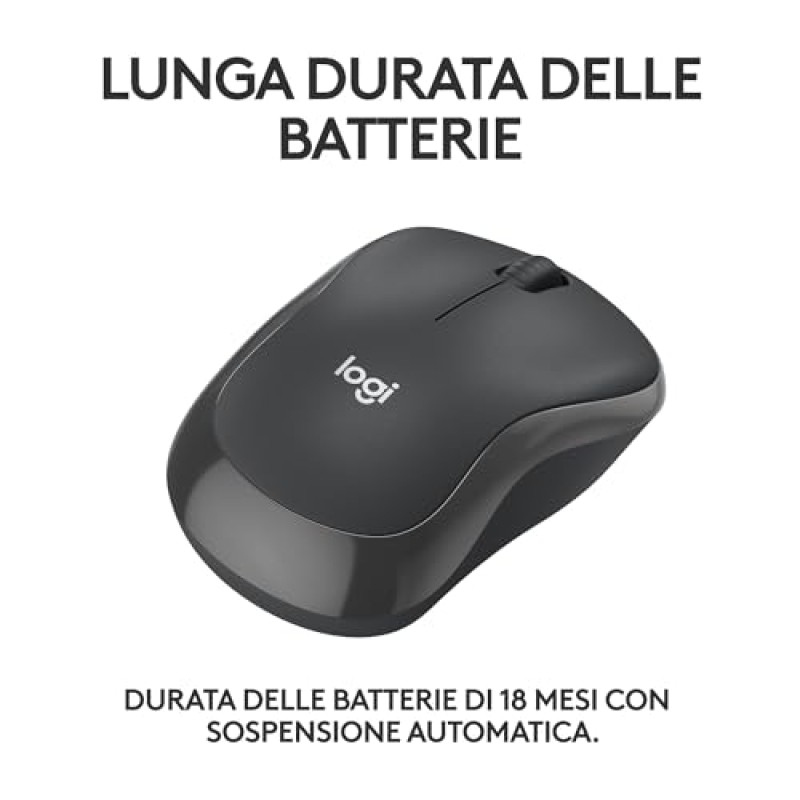 Logitech M240 Silenzioso Bluetooth Mouse, Wireless, Compatto, Portatile, Smooth Tracking, durata batteria 18 mesi, per Windows, macOS, ChromeOS, Compatibile PC, Mac, Laptop, Tablet - Grafite - Grigio