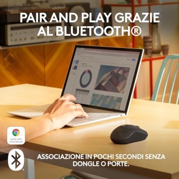 Logitech M240 Silenzioso Bluetooth Mouse, Wireless, Compatto, Portatile, Smooth Tracking, durata batteria 18 mesi, per Windows, macOS, ChromeOS, Compatibile PC, Mac, Laptop, Tablet - Grafite - Grigio