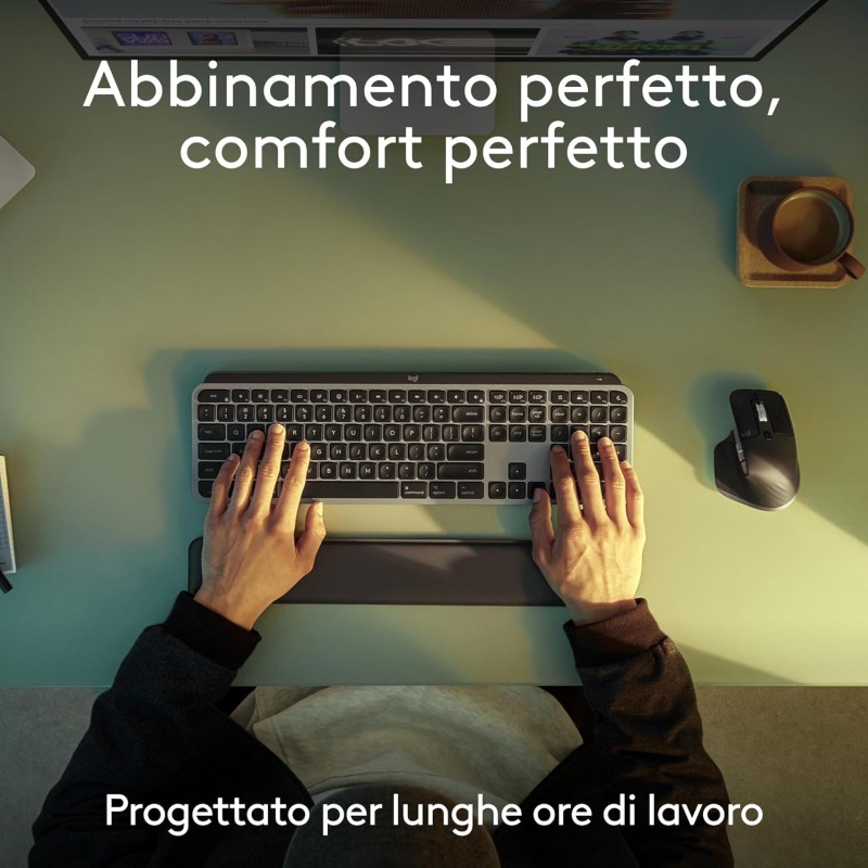 Logitech MX Keys S Combo for Mac, tastiera retroillumination eye mouse wireless a scorrimento con supporto per i polsi, Bluetooth USB-C per MacBook Pro, Macbook Air, iMac, iPad, QWERTY US INT'L-Grigio - Spazio grigio