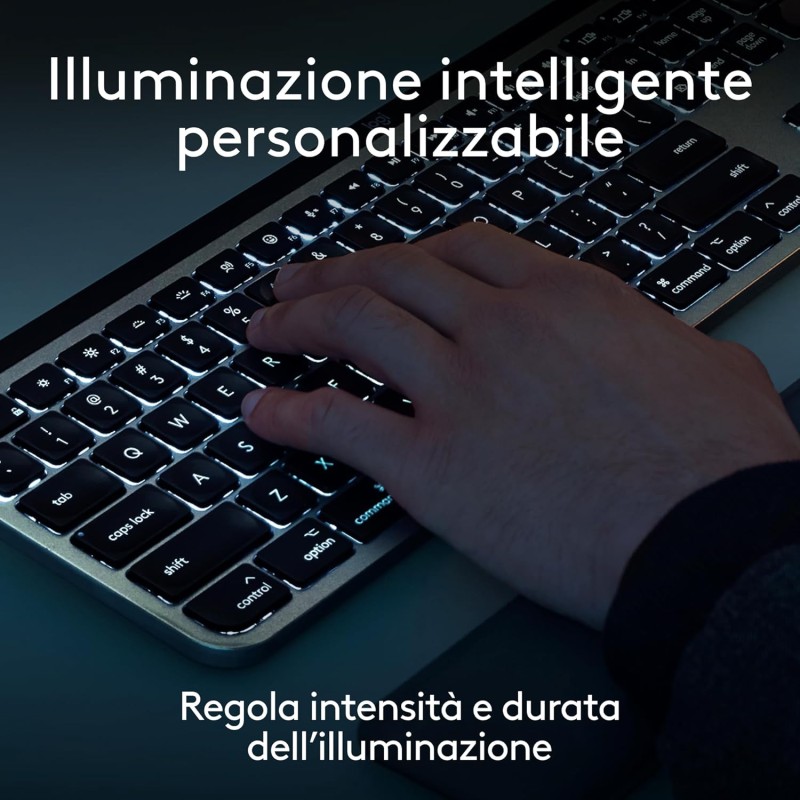 Logitech MX Keys S Combo for Mac, tastiera retroillumination eye mouse wireless a scorrimento con supporto per i polsi, Bluetooth USB-C per MacBook Pro, Macbook Air, iMac, iPad, QWERTY US INT'L-Grigio - Spazio grigio
