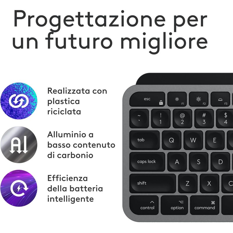 Logitech MX Keys S Combo for Mac, tastiera retroillumination eye mouse wireless a scorrimento con supporto per i polsi, Bluetooth USB-C per MacBook Pro, Macbook Air, iMac, iPad, QWERTY US INT'L-Grigio - Spazio grigio