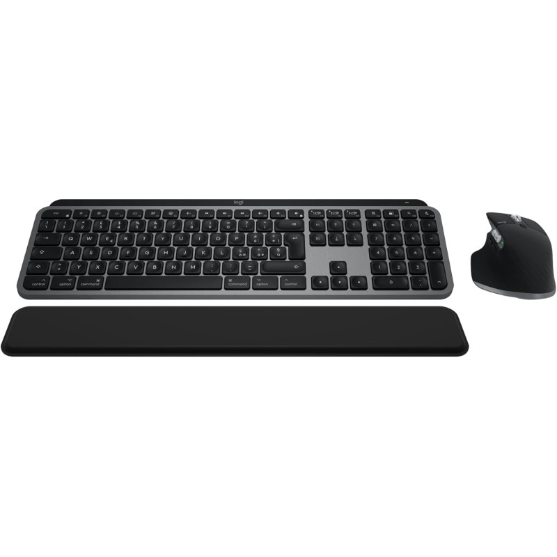 Logitech MX Keys S Combo for Mac, tastiera retroillumination eye mouse wireless a scorrimento con supporto per i polsi, Bluetooth USB-C per MacBook Pro, Macbook Air, iMac, iPad, QWERTY US INT'L-Grigio - Spazio grigio