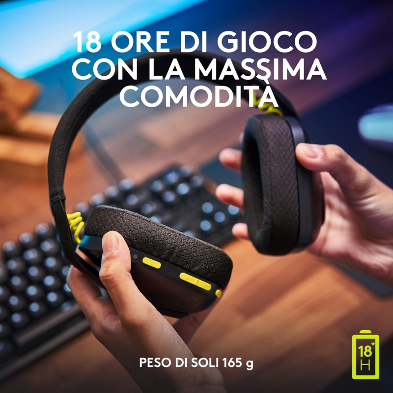 Logitech G G435 LIGHTSPEED Cuffie Gaming Wireless Bluetooth - Cuffie Over Ear Leggere, Microfoni Integrati, Batteria da 18 Ore, Compatibile con Dolby Atmos, PC, PS4, PS5, Smartphone - Nero - Nero