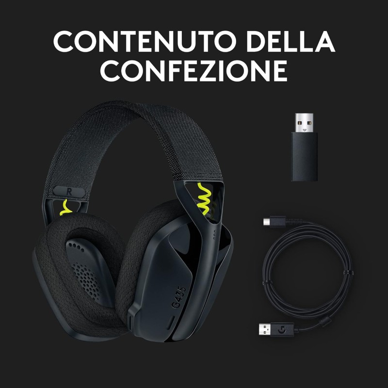 Logitech G G435 LIGHTSPEED Cuffie Gaming Wireless Bluetooth - Cuffie Over Ear Leggere, Microfoni Integrati, Batteria da 18 Ore, Compatibile con Dolby Atmos, PC, PS4, PS5, Smartphone - Nero - Nero