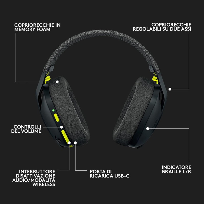 Logitech G G435 LIGHTSPEED Cuffie Gaming Wireless Bluetooth - Cuffie Over Ear Leggere, Microfoni Integrati, Batteria da 18 Ore, Compatibile con Dolby Atmos, PC, PS4, PS5, Smartphone - Nero - Nero