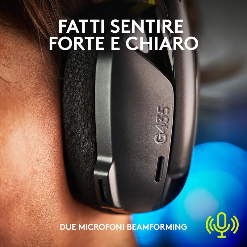 Logitech G G435 LIGHTSPEED Cuffie Gaming Wireless Bluetooth - Cuffie Over Ear Leggere, Microfoni Integrati, Batteria da 18 Ore, Compatibile con Dolby Atmos, PC, PS4, PS5, Smartphone - Nero - Nero