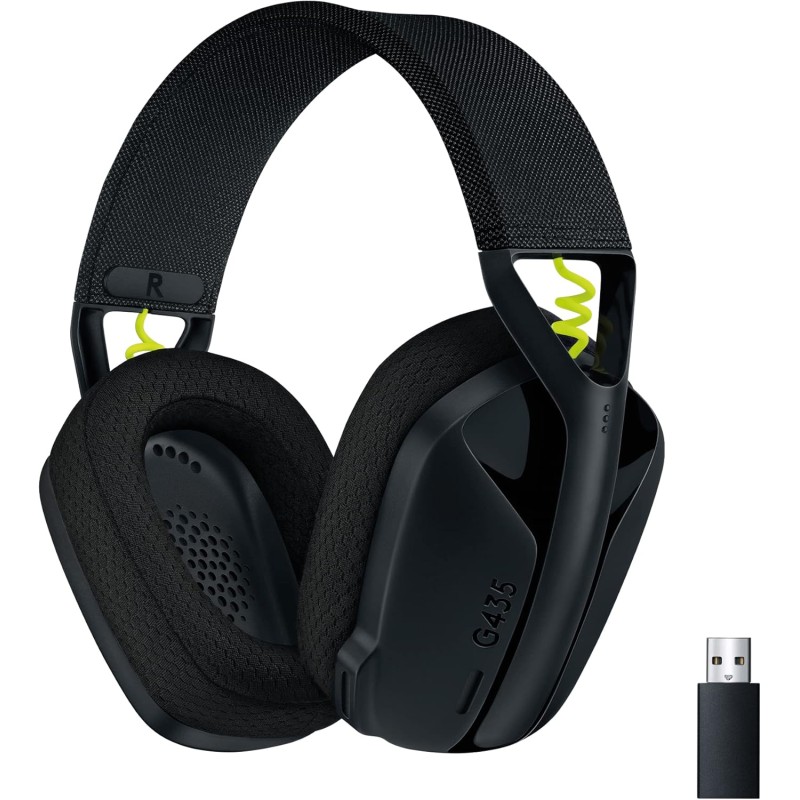 Logitech G G435 LIGHTSPEED Cuffie Gaming Wireless Bluetooth - Cuffie Over Ear Leggere, Microfoni Integrati, Batteria da 18 Ore, Compatibile con Dolby Atmos, PC, PS4, PS5, Smartphone - Nero - Nero