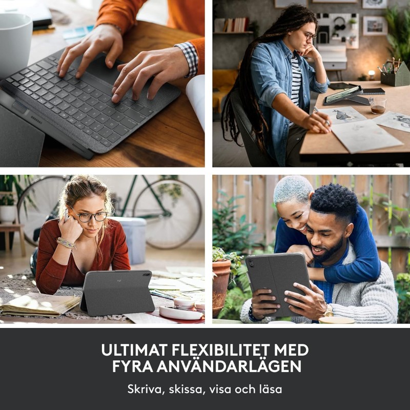 Logitech Combo Touch - Custodia con tastiera staccabile per iPad (10a generazione) - Grigio - Layout nordico PAN (Norvegia, Svezia, Danimarca, Finlandia)