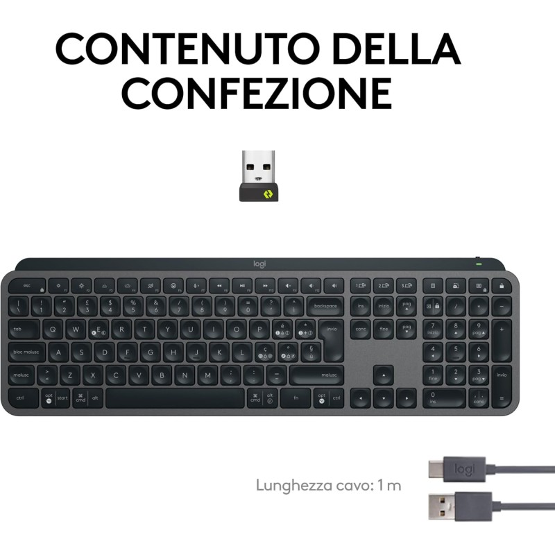 Logitech MX Keys S, Tastiera Wireless, Profilo Basso, Tasti Programmabili, Retroilluminazione, Bluetooth, USB C Ricaricabile, per PC Windows/Linux/Chrome/Mac - Grafite, Layout Italiano QWERTY Logitech MX Keys S, Tastiera Wireless, Profilo Basso, Tasti Programmabili, Retroilluminazione, Bluetooth, USB C Ricaricabile, per PC Windows/Linux/Chrome/Mac - Grafite, Layout Italiano QWERTY