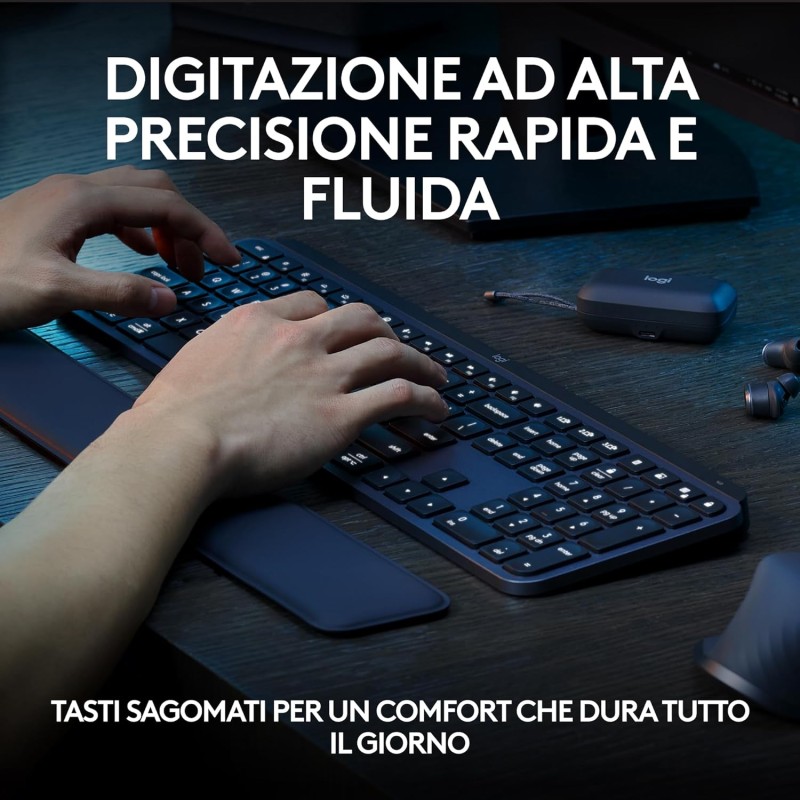 Logitech MX Keys S, Tastiera Wireless, Profilo Basso, Tasti Programmabili, Retroilluminazione, Bluetooth, USB C Ricaricabile, per PC Windows/Linux/Chrome/Mac - Grafite, Layout Italiano QWERTY Logitech MX Keys S, Tastiera Wireless, Profilo Basso, Tasti Programmabili, Retroilluminazione, Bluetooth, USB C Ricaricabile, per PC Windows/Linux/Chrome/Mac - Grafite, Layout Italiano QWERTY