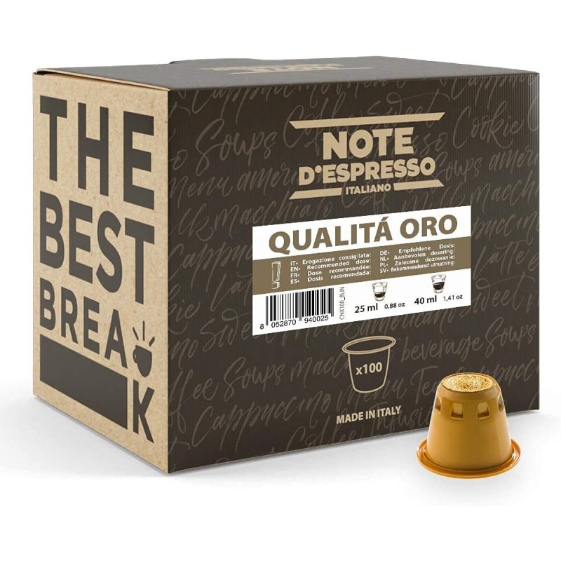 Note D'Espresso Caffè Qualità Oro, Capsule Compatibili Soltanto con Sistema NESPRESSO, 100 Caps - 100 unità (Confezione da 1)