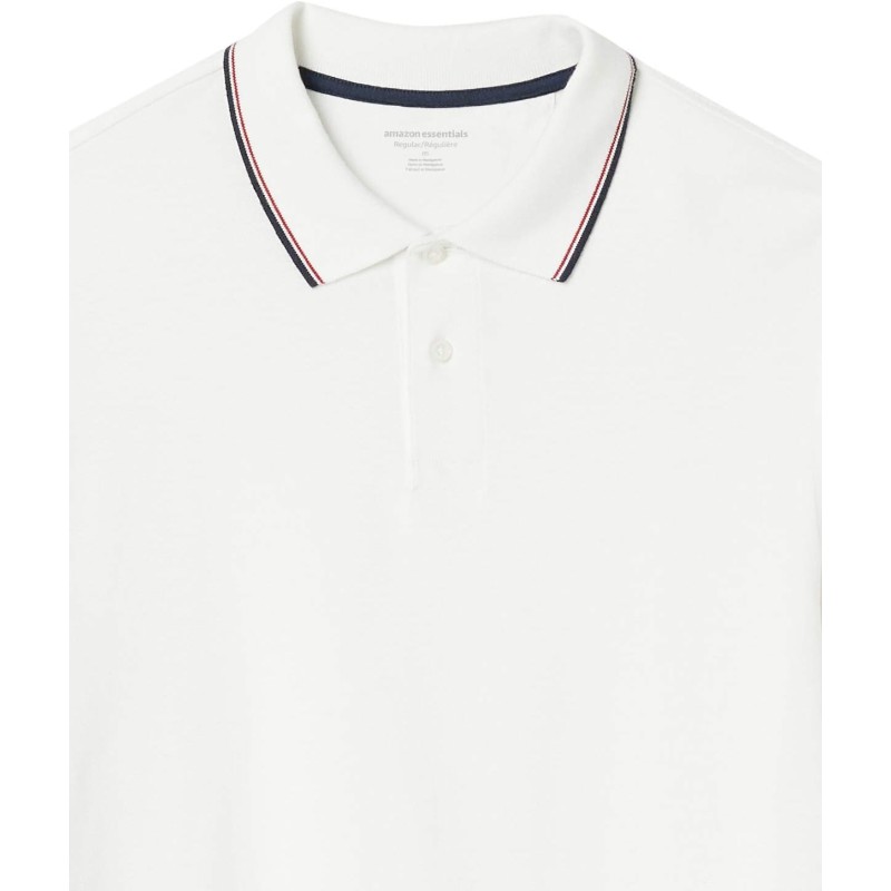 Amazon Essentials Polo in Cotone piqué vestibilità Regular (Disponibile in Taglie Extra Forti) Uomo - L Bianco Twin Stripe