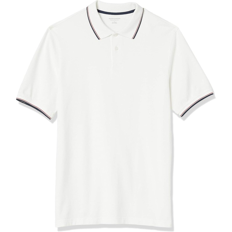 Amazon Essentials Polo in Cotone piqué vestibilità Regular (Disponibile in Taglie Extra Forti) Uomo - L Bianco Twin Stripe