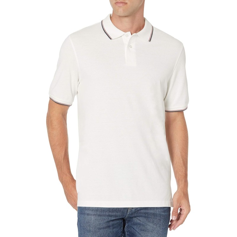 Amazon Essentials Polo in Cotone piqué vestibilità Regular (Disponibile in Taglie Extra Forti) Uomo - L Bianco Twin Stripe