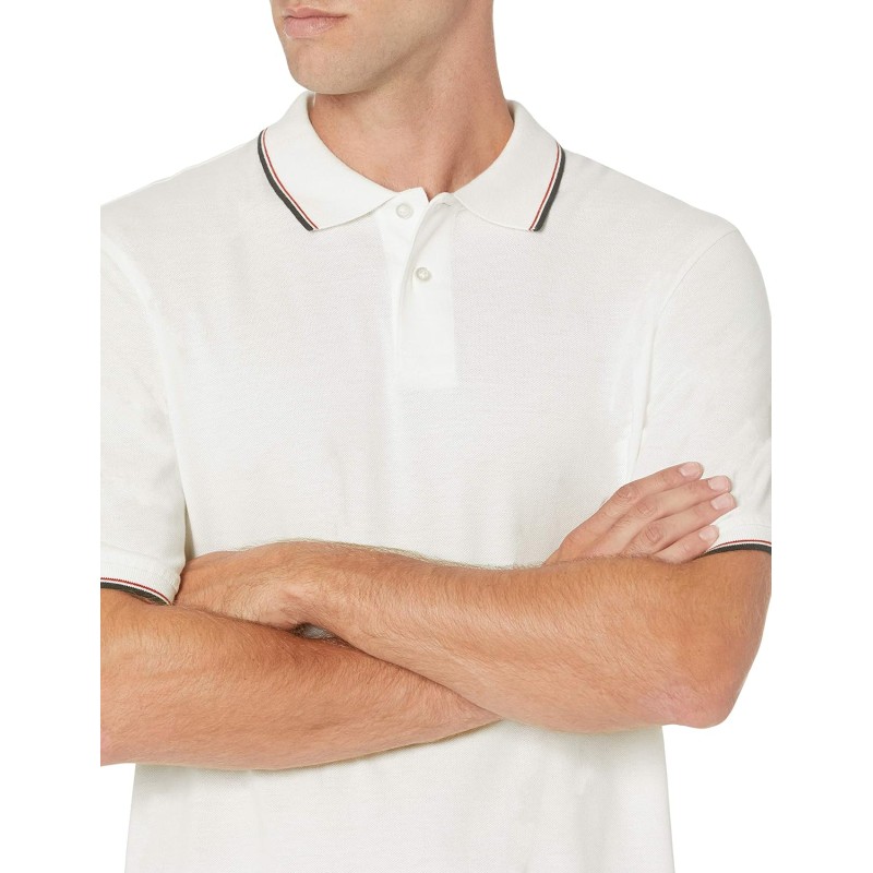 Amazon Essentials Polo in Cotone piqué vestibilità Regular (Disponibile in Taglie Extra Forti) Uomo - L Bianco Twin Stripe