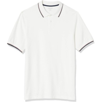 Amazon Essentials Polo in Cotone piqué vestibilità Regular (Disponibile in Taglie Extra Forti) Uomo - L Bianco Twin Stripe