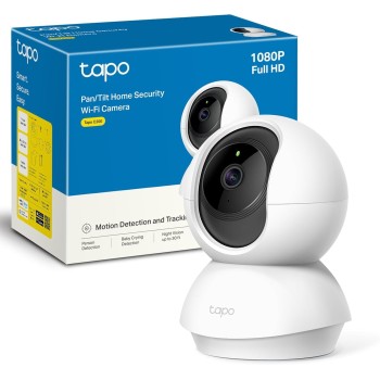 Tapo C200 Telecamera Wi-Fi Interno FHD, Videocamera sorveglianza, Visione Notturna, 360° Visuale, Audio Bidirezionale, Rilevamento di movimento e notifiche, Allarme acustico e luminoso integrato