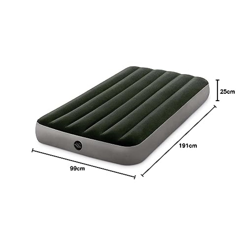 Intex 64777 - Materasso Gonfiabile Prestige Downy Singolo con Pompa a Batteria, PVC, Verde, 99x191x25 cm - Coppia